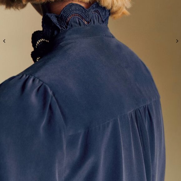 Sezane Chlo Silk Shirt Blouse Marine Navy Blue French Top Classic FR34/US2 - Picture 4 of 12